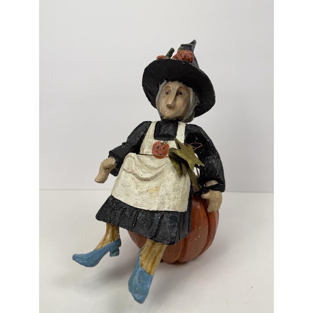 Vintage House Of Hatten Halloween Witch Sitting on Pumpkin Folk Star 1992